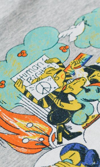 Siebdruck auf grauem Textil