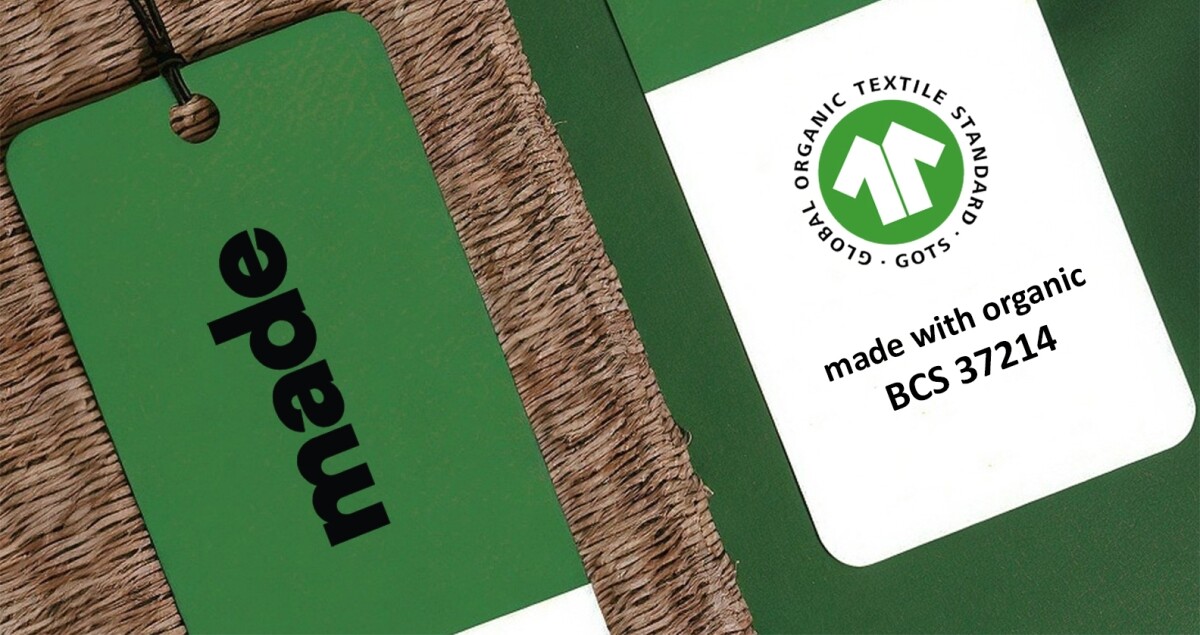 Grün-weiße Label mit GOTS-Zertifikat